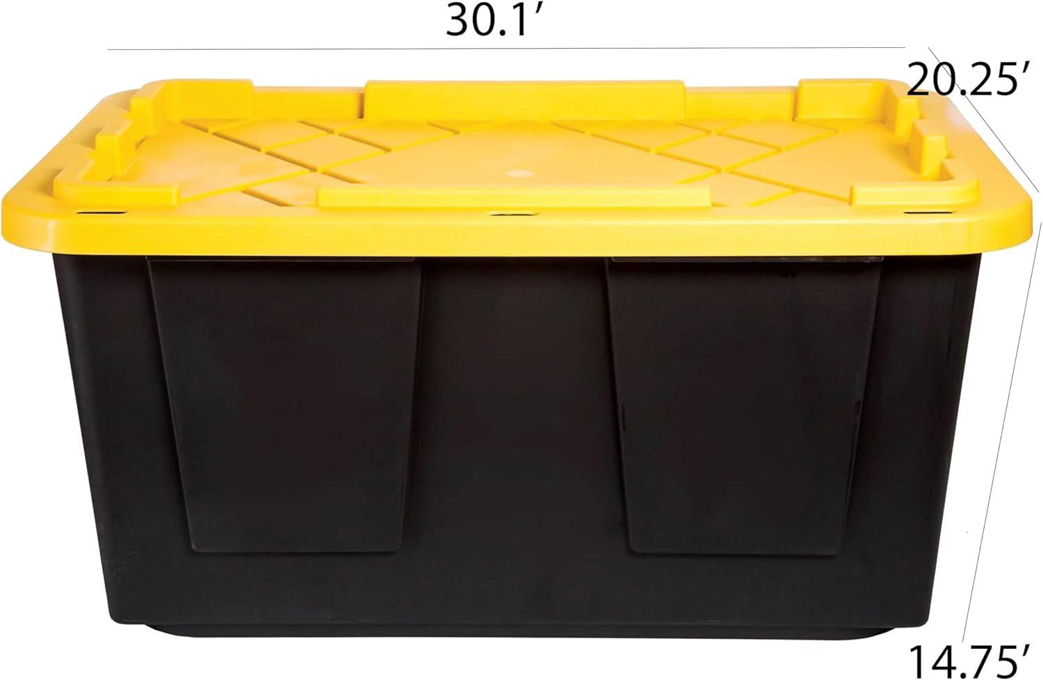 TOUGH BOX 27 Gal Stackable Storage Totes w/ Lids, Black and Yellow (4 pack)
