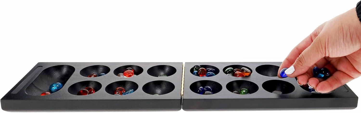 WE Games Folding Mancala - Solid Wood Board & Glass Stones