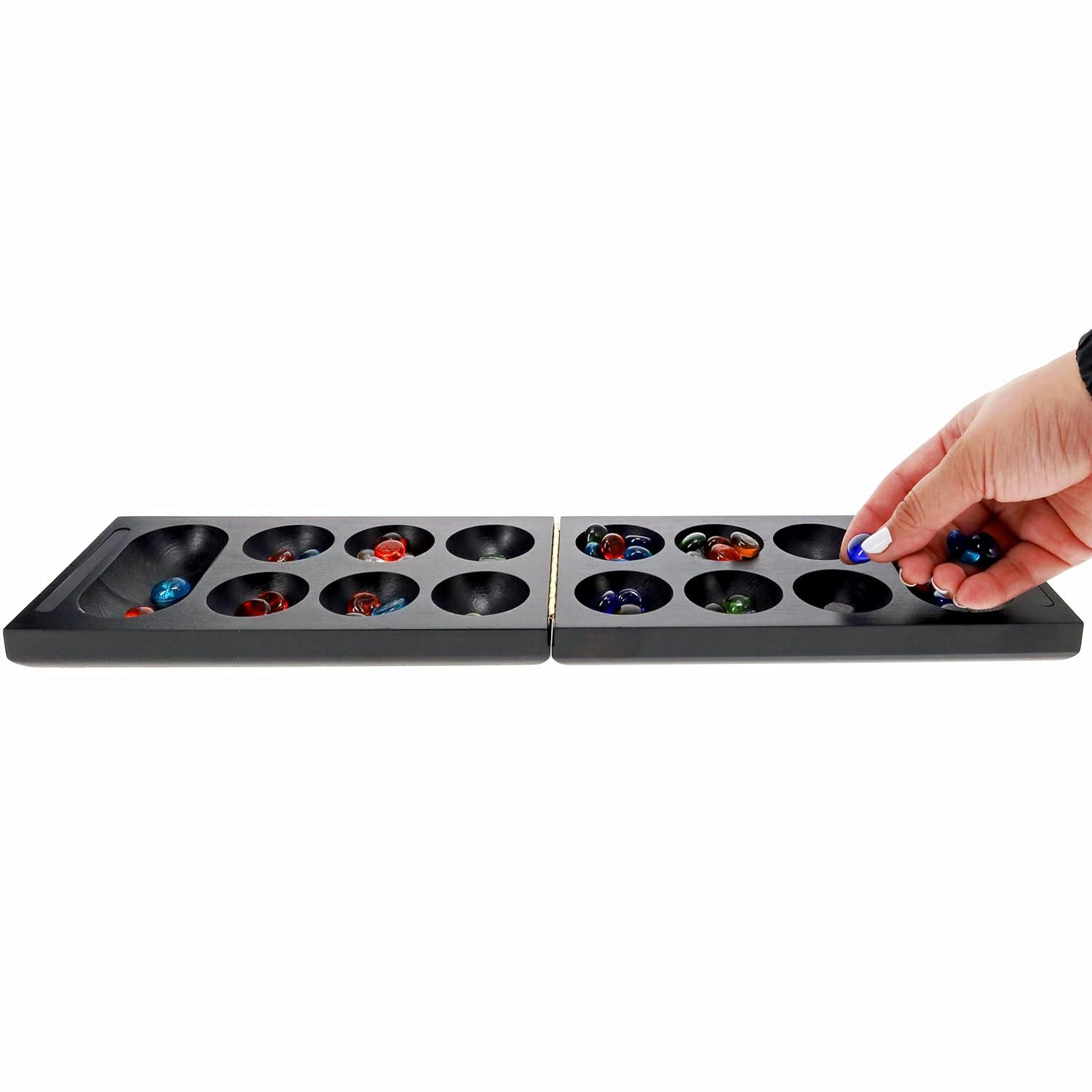 WE Games Folding Mancala - Solid Wood Board & Glass Stones