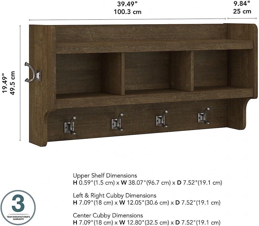 Ash Brown Wall Mounted Coat Rack with Shelves and Hooks