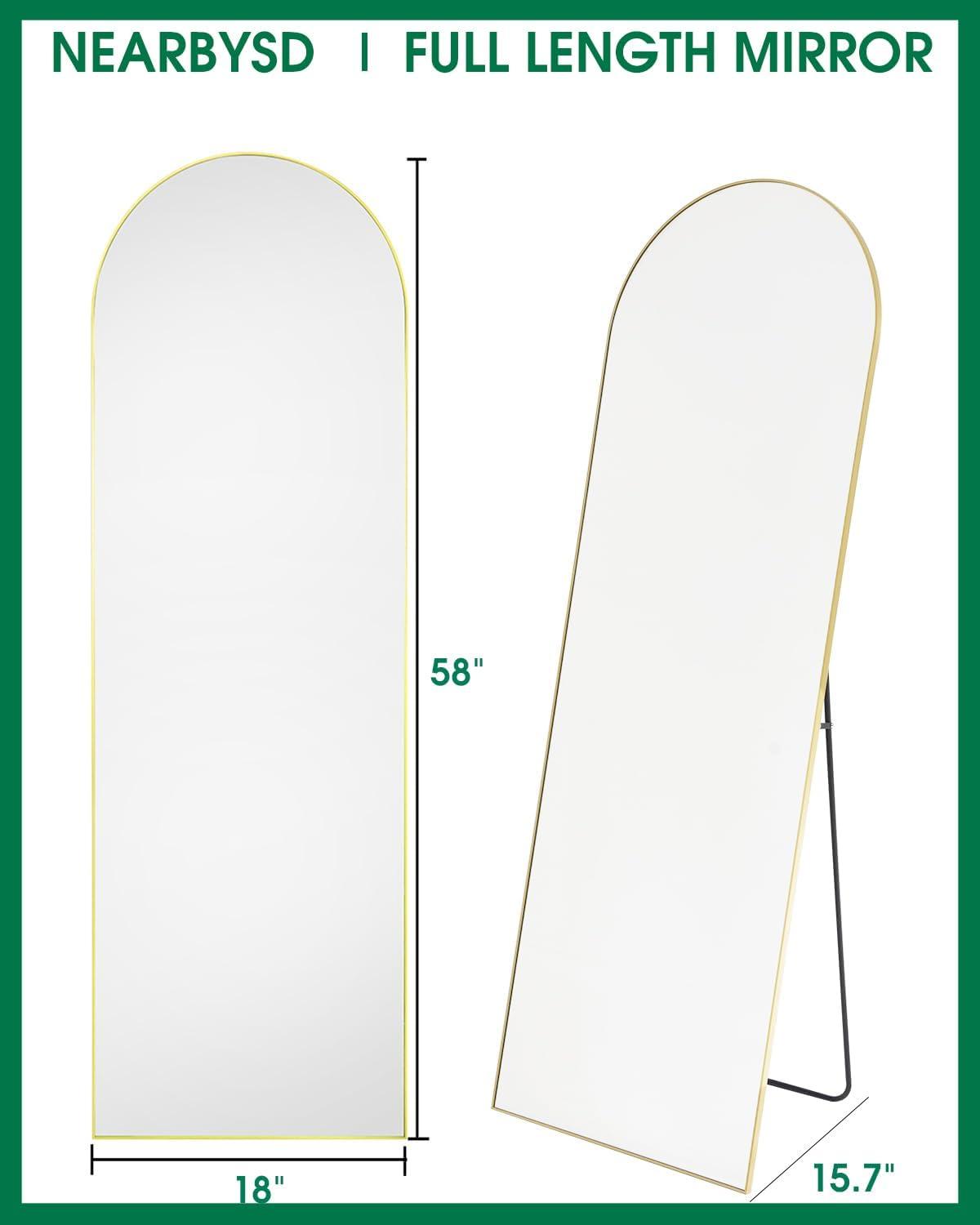 Antok Arched Full Length Mirror, 58"x18" Floor Mirror Freestanding, Floor Standing Mirror Full Body Mirror with Stand for Bedroom, Hanging Mounted Mirror for Living Room Cloakroom,Gold
