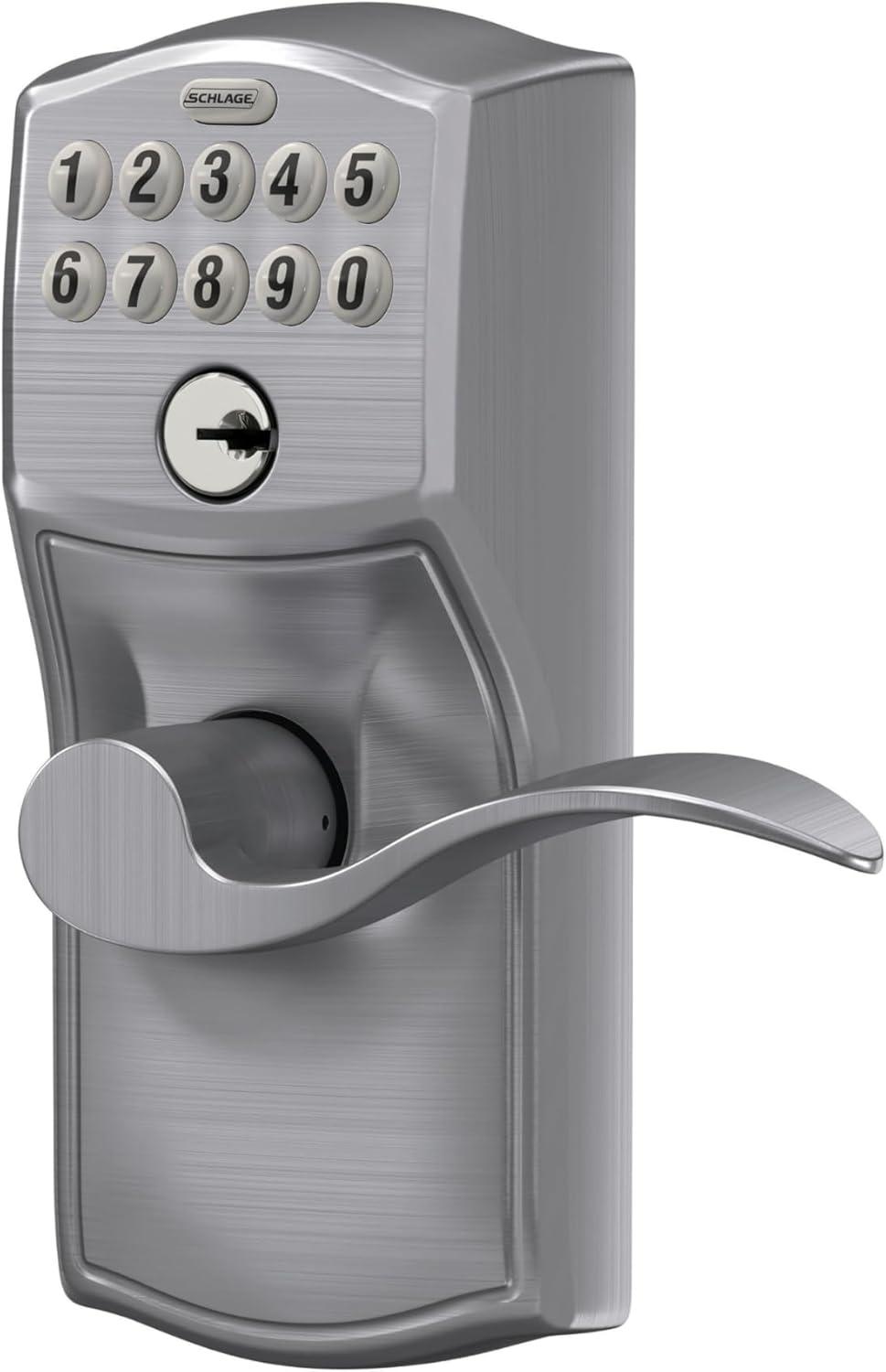 Schlage FE595 Camelot By Accent Keypad with 16211 Latch 10063 Strike Entry Flex-Lock Electronic Keypad with 16211 Latch 10063 Strike Satin Chrome Finish