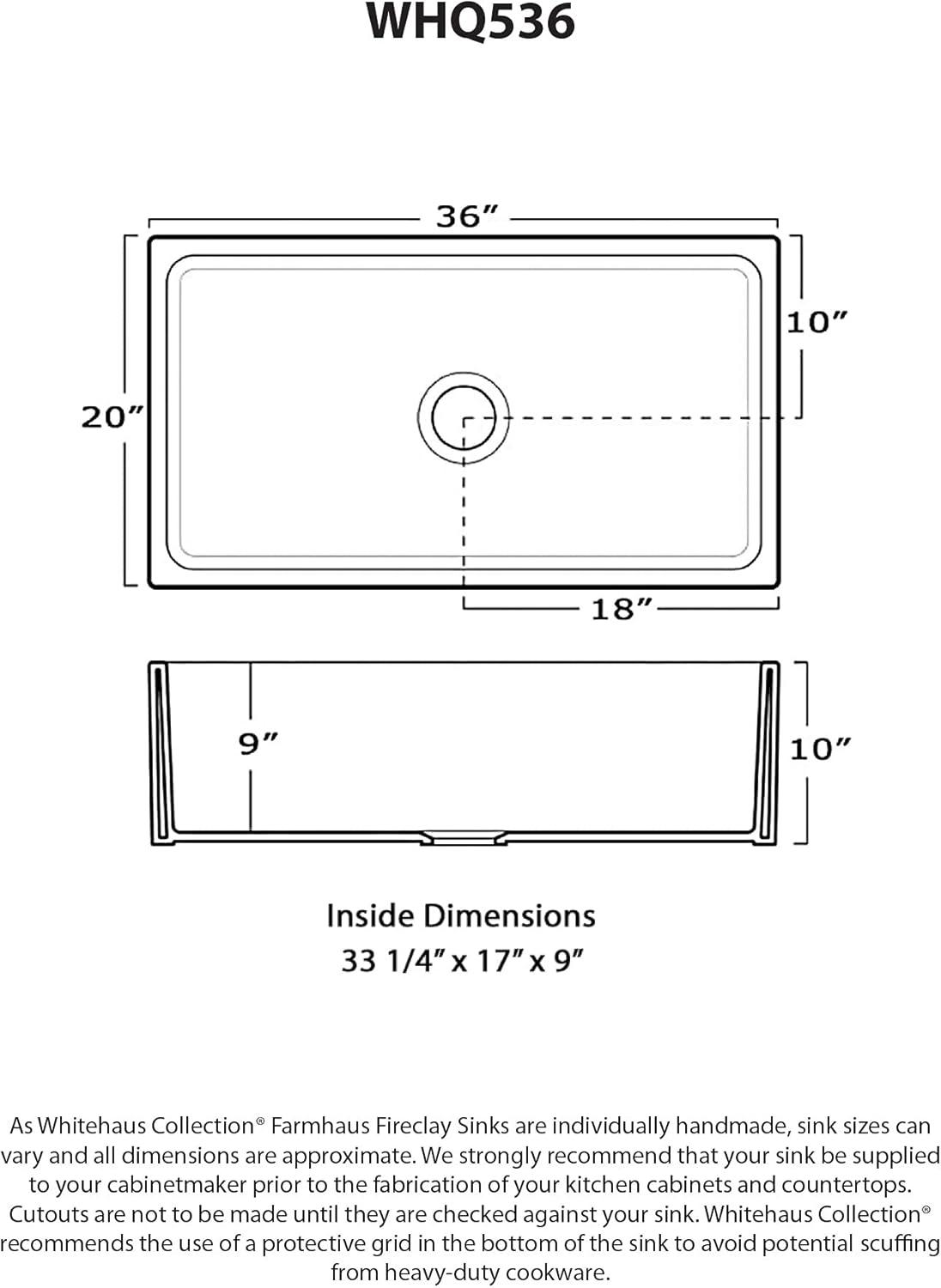 Whitehaus Collection 36" Reversible Single Bowl Fireclay Kitchen Sink: 2-1/2” Lip, 2” Lip Front Apron