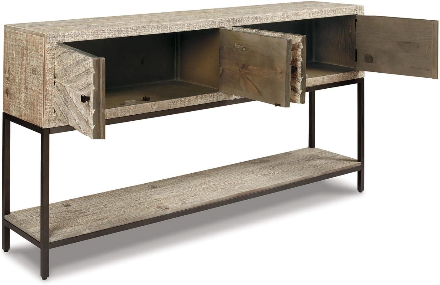 Roanley Sofa/Console Table Distressed Brown - Signature Design by Ashley: 4-Door Couch Table with Storage