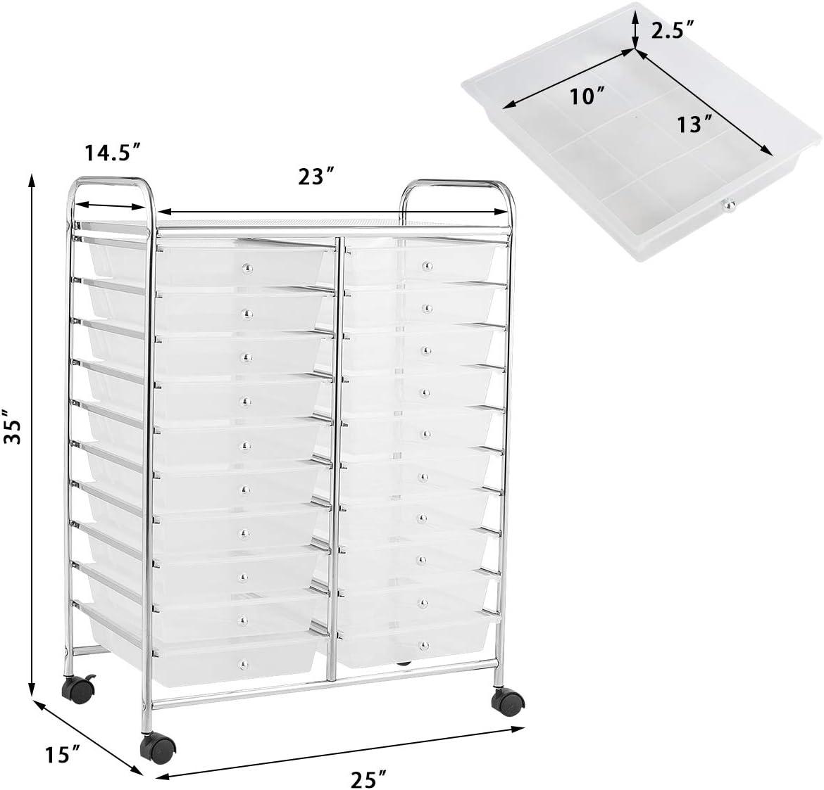 20-Drawer Organizer Cart Office School Storage Cart Rolling Drawer Clear