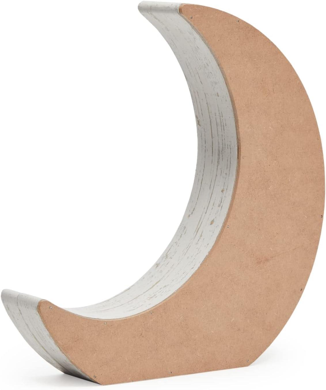 Farmlyn Creek Wooden Shelf Display for Rustic Home Decor, Crescent Moon (10 x 10.2 x 2 in)