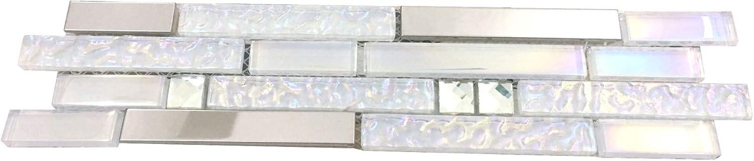 Iridescent White and Chrome Glass Metal Mosaic Tile