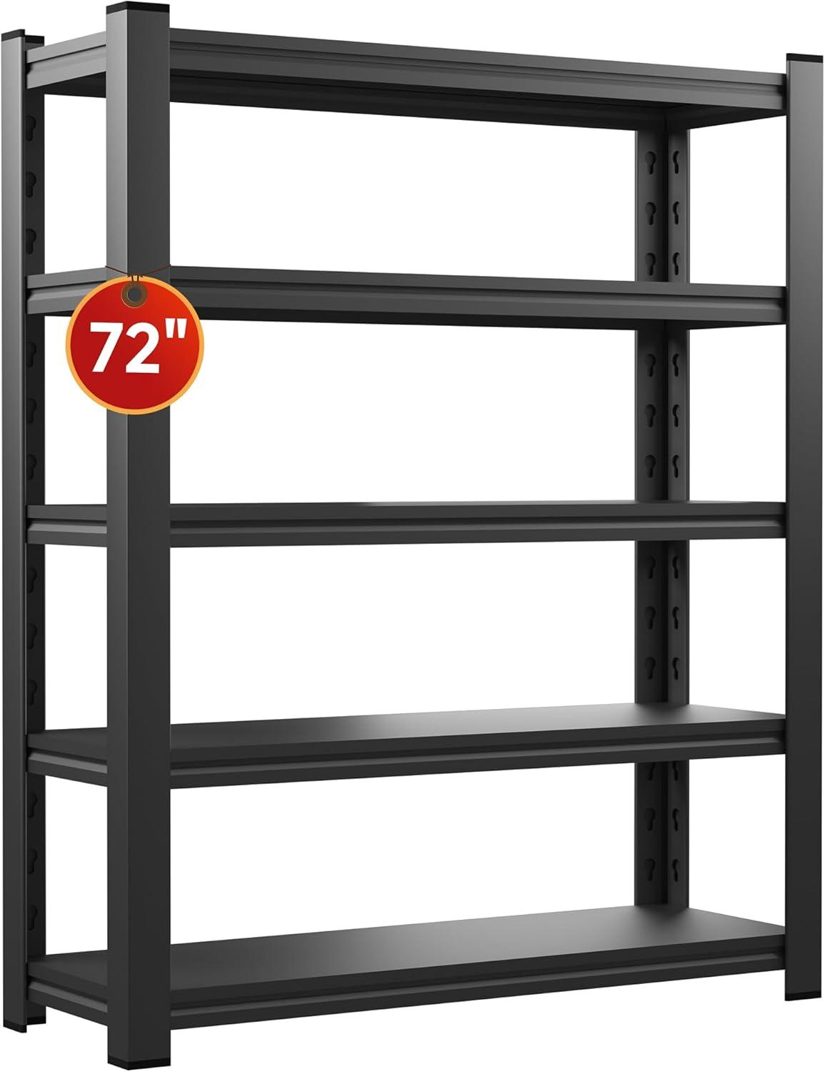 5 Tier 72"H Garage Shelving 2000LBS Heavy Duty Garage Storage Shelves Adjustable Metal Shelving Unit for Garage Storage Rack Industrial Utility Shelf 15.7" D X 35.4" W X 72" H, Black