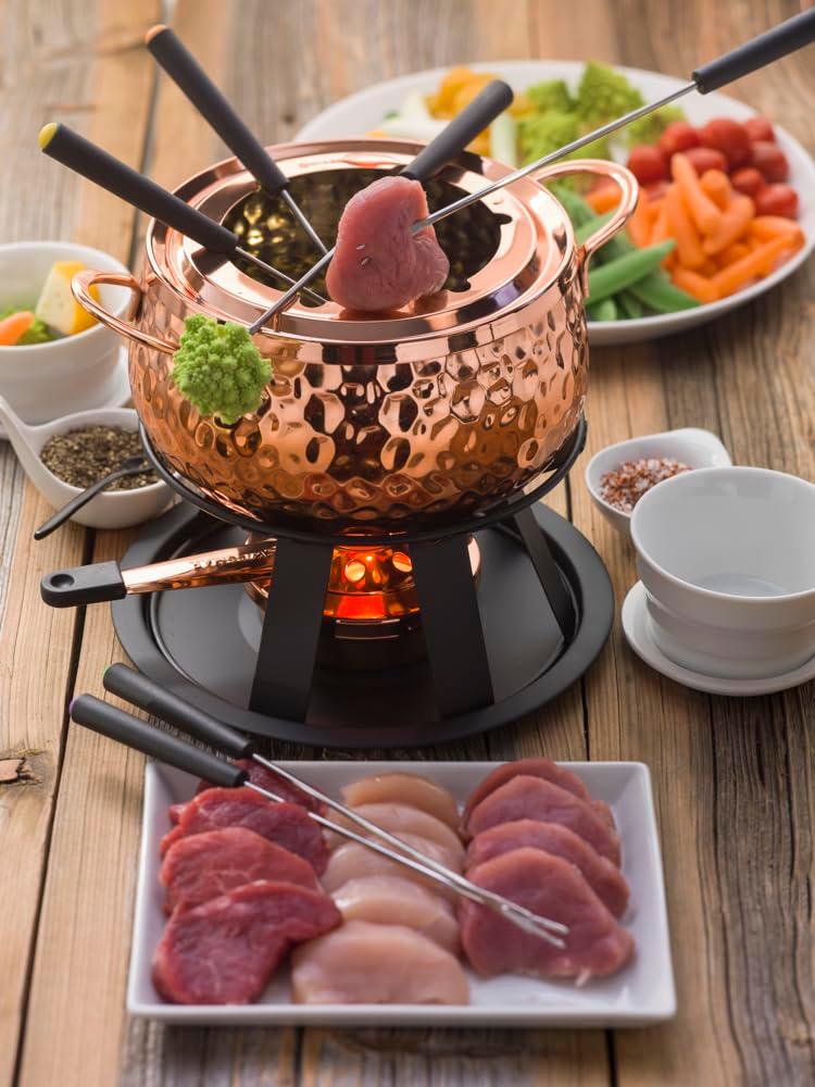 Swissmar Biel 11 Piece Fondue Set, Hammered Copper
