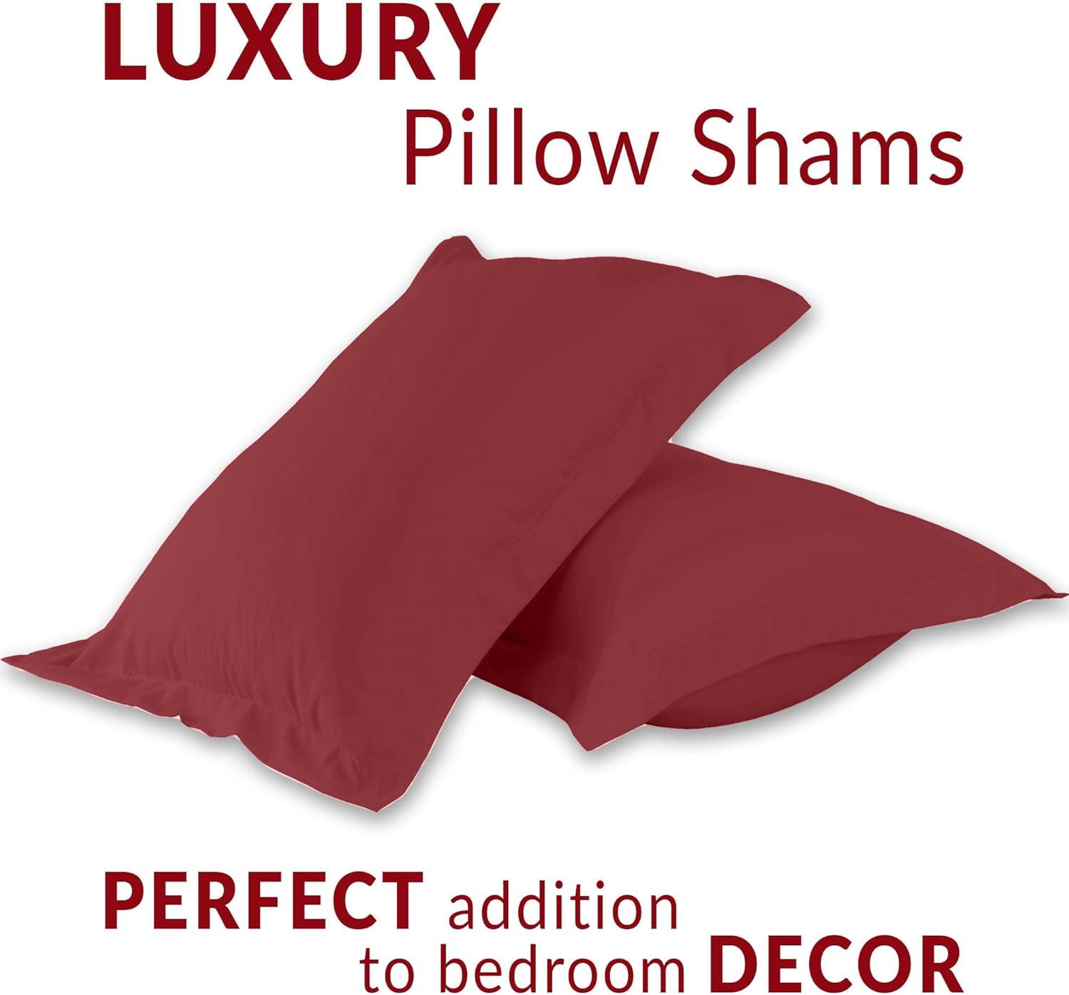 Mellanni Pillow Shams Set of 2 - Iconic Collection Decorative Pillow Covers / Cases 20"x36" with 2" Flange - King Size, Burgundy