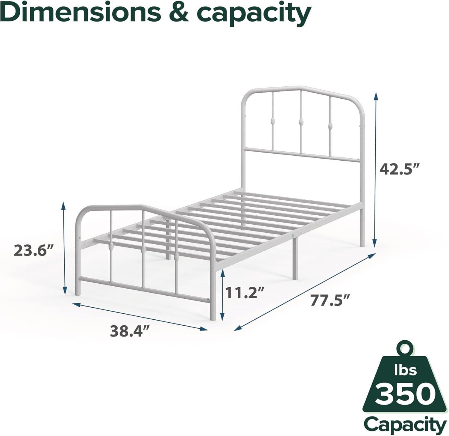 Twin Heidi Metal Platform Bed Frame White - Zinus: Elegant Steel Construction, No Box Spring Needed, 11" Storage Space