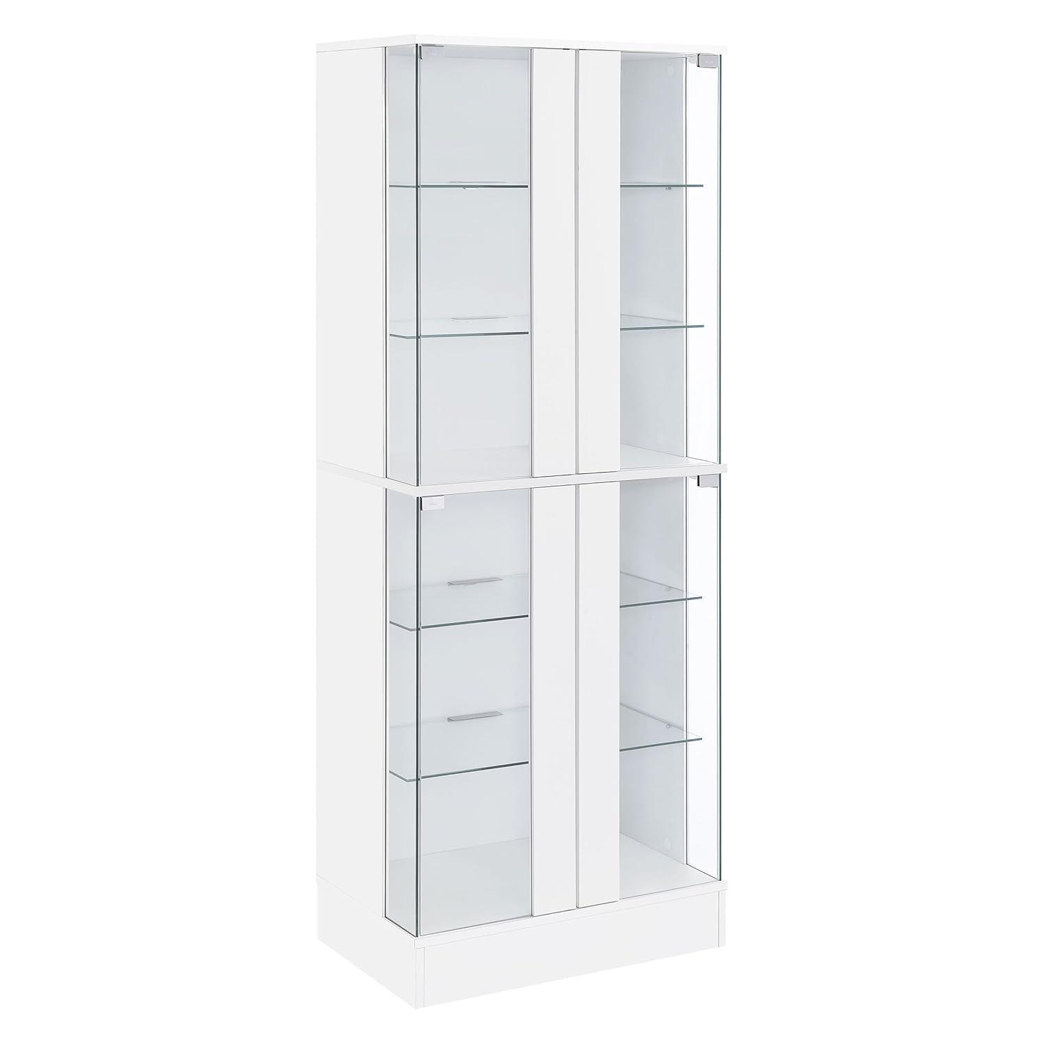Coaster Cabra Modern Wood Curio Cabinet with Glass Shelves and LED Lighting White High Gloss