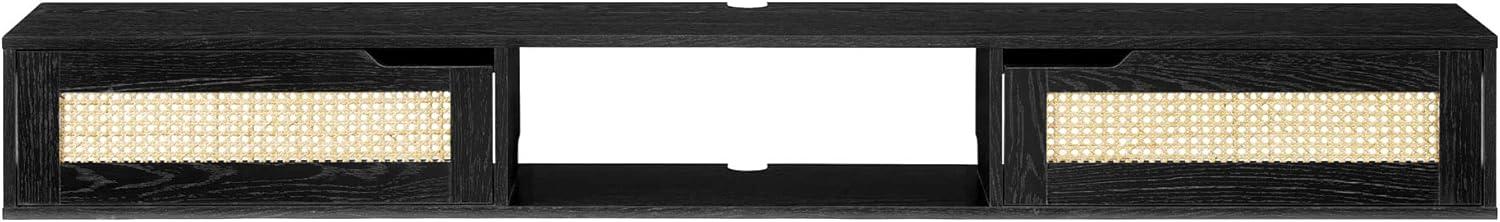 Walker Edison Modern Rattan-Door Floating TV stand for TVs up to 80”, Black