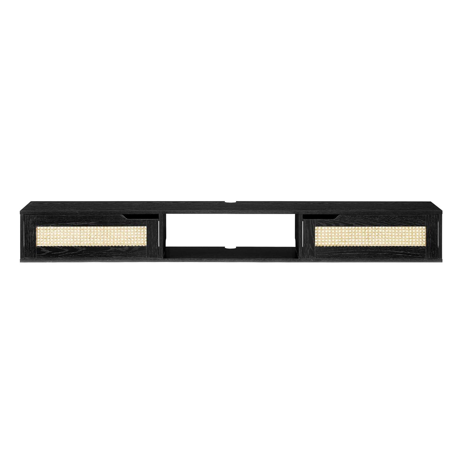 Walker Edison Modern Rattan-Door Floating TV stand for TVs up to 80”, Black
