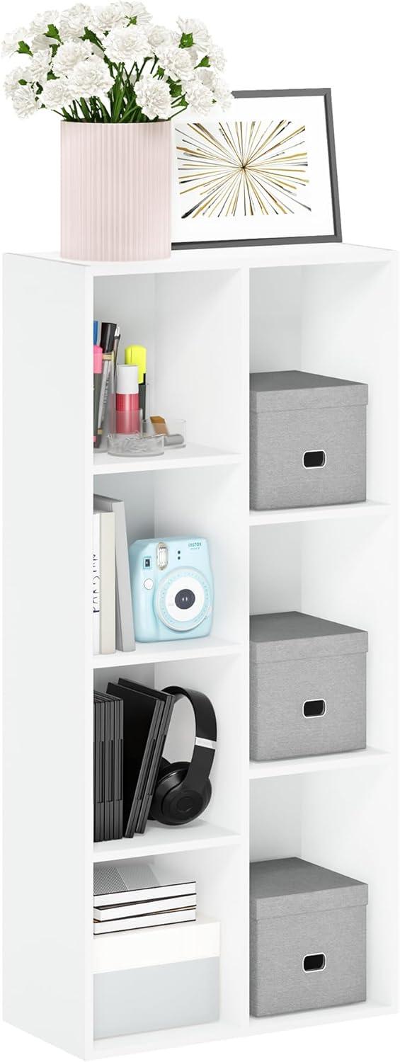 Contemporary White Wood 7-Cube Floor Mount Storage Shelf for Kids