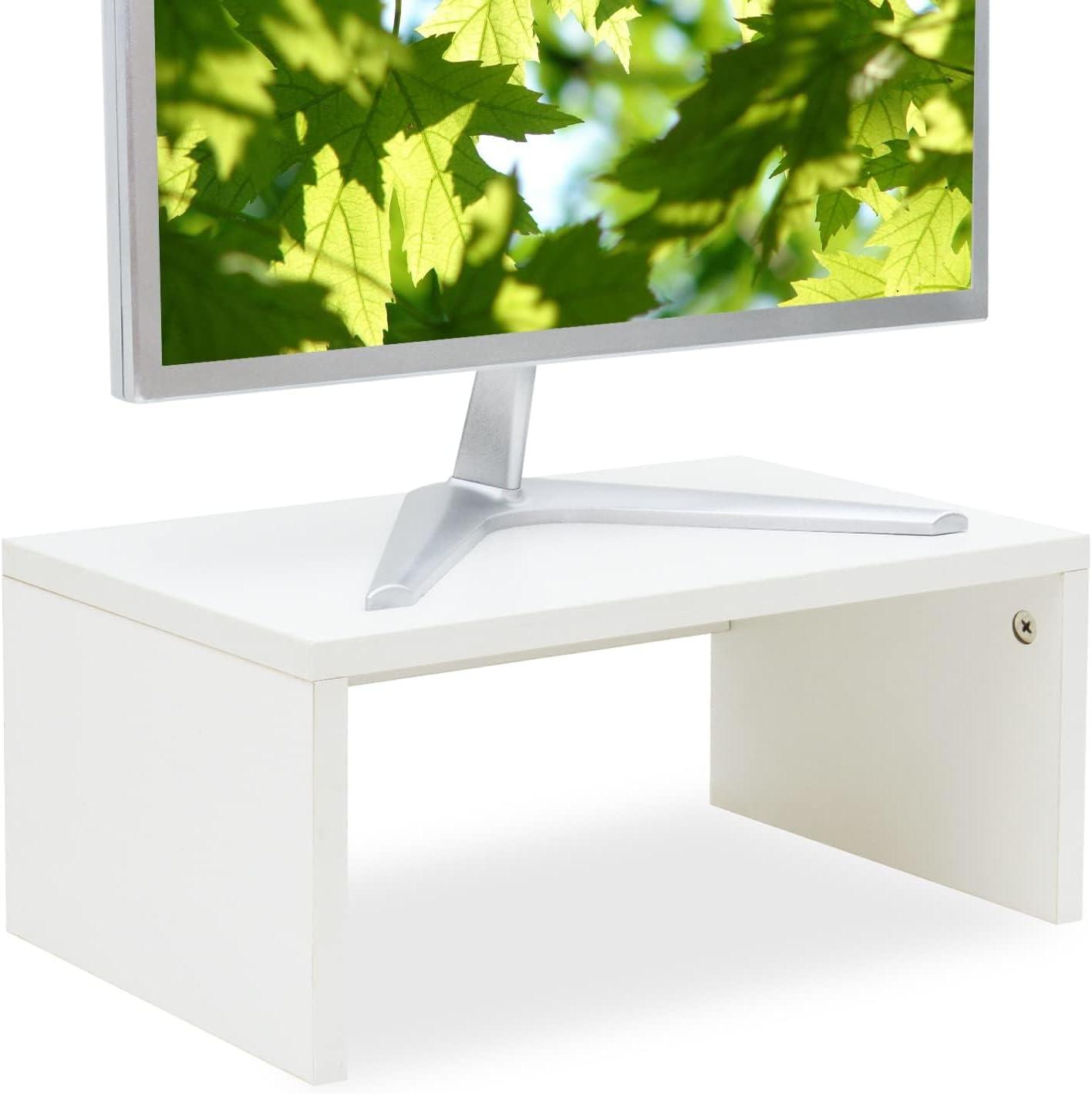 White MDF Monitor Stand Riser with Storage