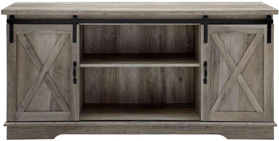 58 Inch Grey Wash Sliding Barn Door TV Console