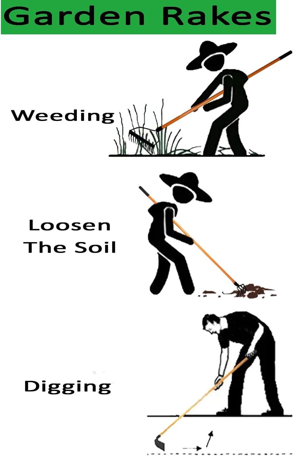 Ashman Online, 3 Various Assorted Garden Rakes  – Bow Rake, Garden Cultivator, and Garden Hoe, Black Color Metal Blade – Multipurpose Assorted Shovels with Strong Build 3 Pcs.