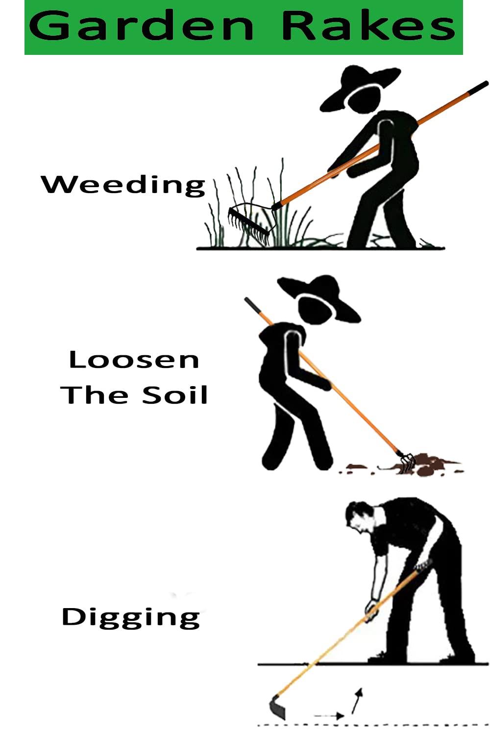 Ashman Online, 3 Various Assorted Garden Rakes  – Bow Rake, Garden Cultivator, and Garden Hoe, Black Color Metal Blade – Multipurpose Assorted Shovels with Strong Build 3 Pcs.