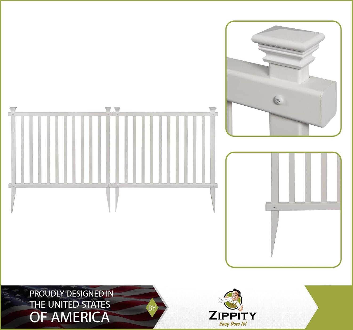 3ft H x 3.5ft W (2 Panels) No Dig Zippity Baskenridge Fence Panel Kit, Vinyl Fence Panel, White Vinyl Fence for Yard, Temporary Fence for Backyard, White Picket Fence Garden Border, DIY Fence ZP19037