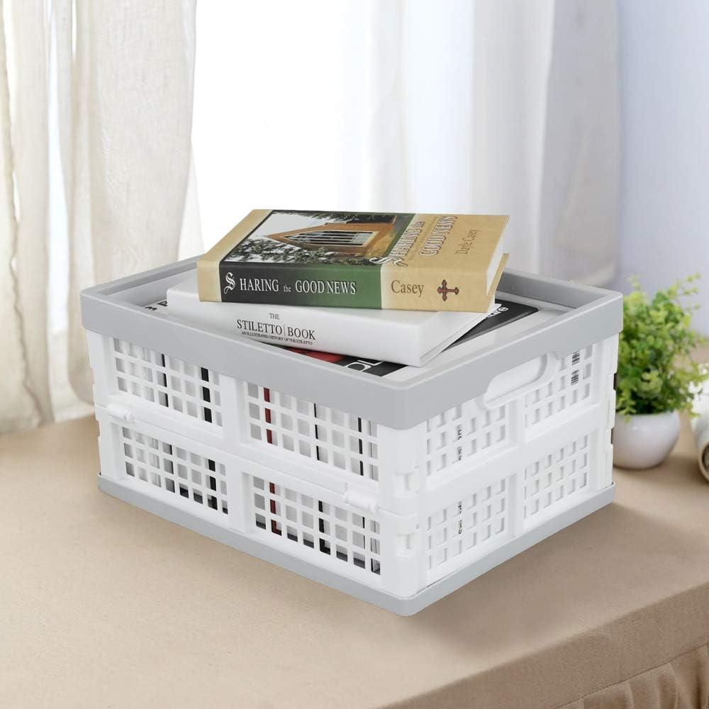 White and Gray Plastic Stackable Collapsible Storage Crate Set