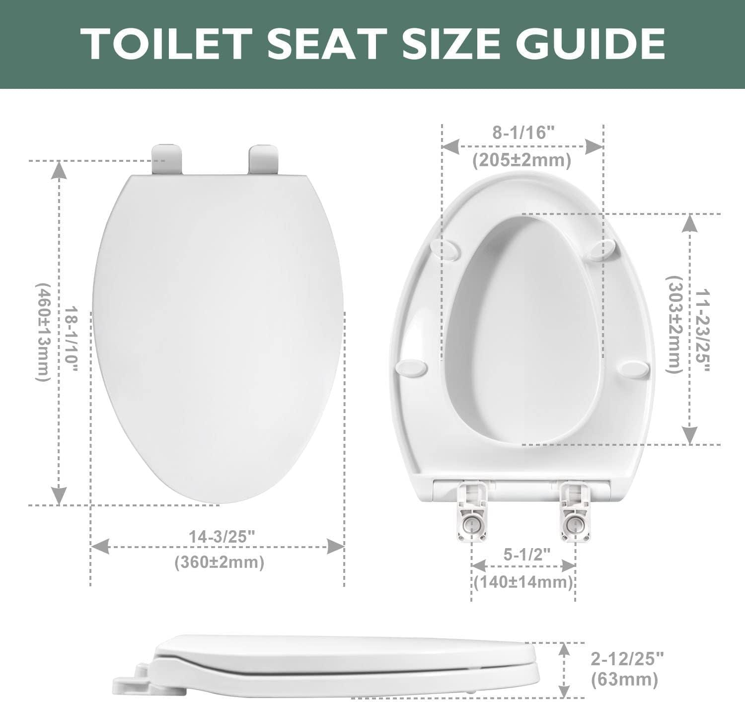 White Elongated Plastic Toilet Seat with Chrome Hinges