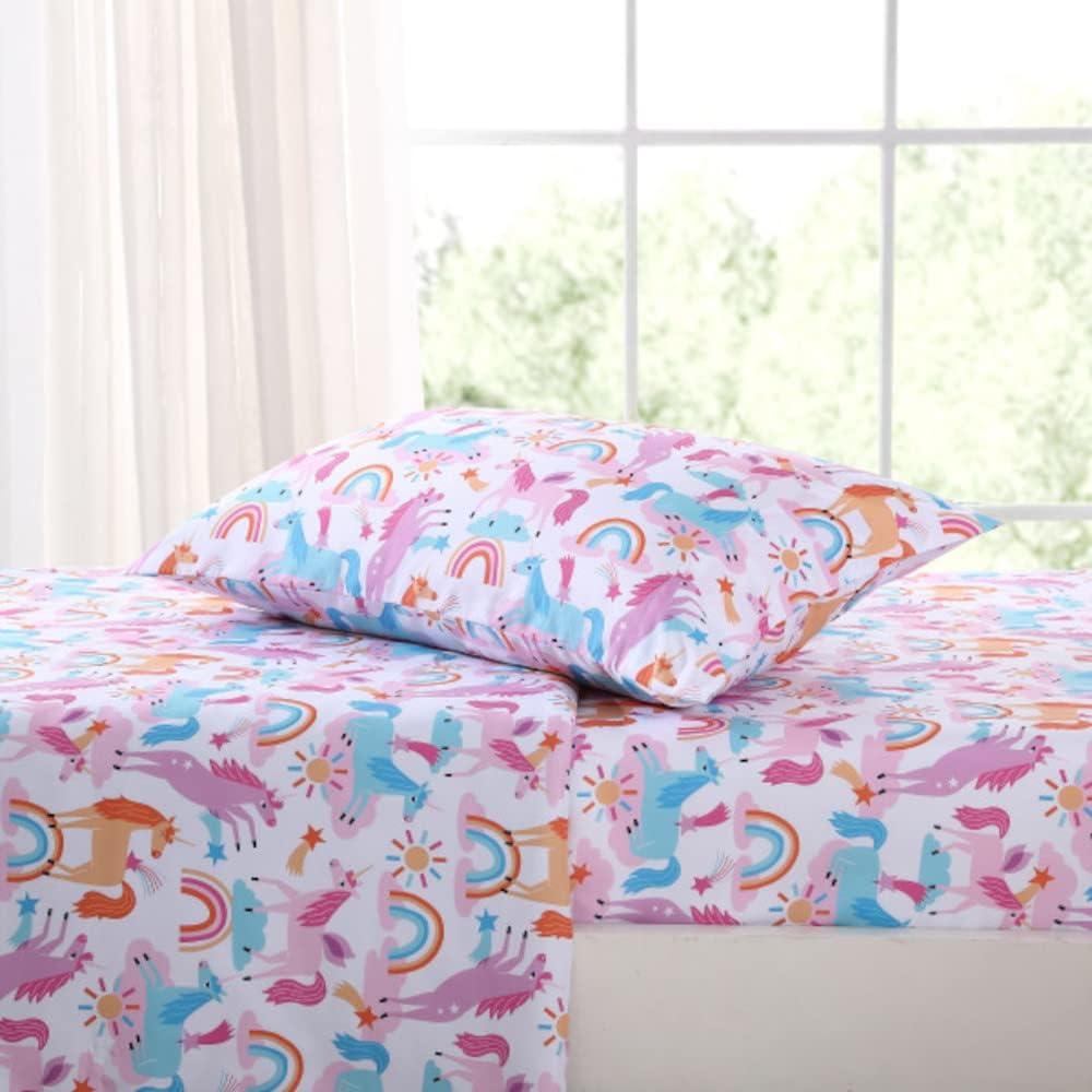 Poppy & Fritz Unicorn Microfiber Pink 3 Piece Sheet Set-Twin