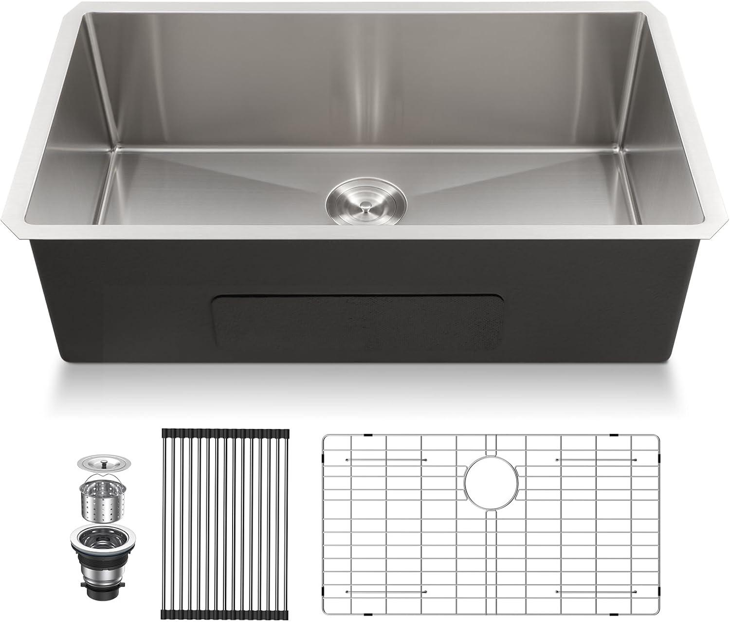 33 Inch Stainless Steel Undermount Single Bowl Kitchen Sink