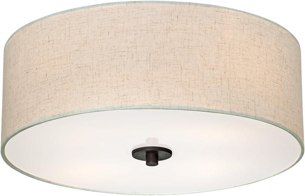 Bronze Flush Mount Ceiling Light with Oatmeal Drum Shade