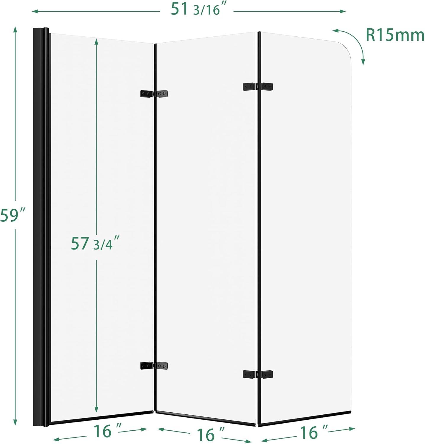 51" W X 59"h Three Plates Folding Tub Door Bathtub Screen With Clear Glass