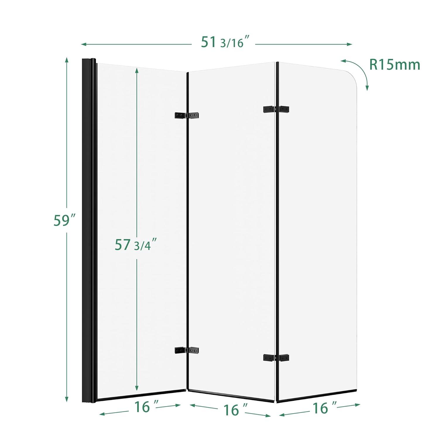 51" W X 59"h Three Plates Folding Tub Door Bathtub Screen With Clear Glass