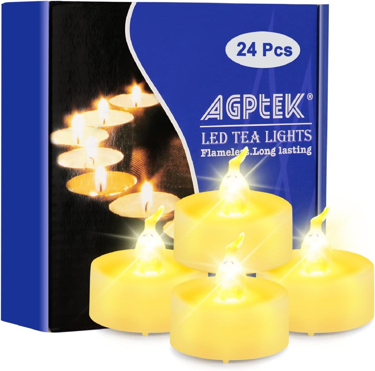 Warm White Flameless LED Tealight Candles with Timer, Set of 24