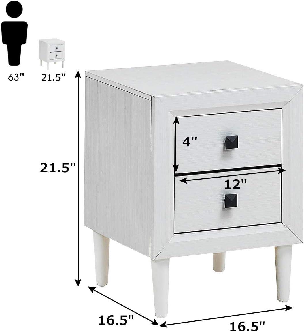 Resenkos Retro Nightstand Set of 2, End Table Side Table with 2 Drawers, Storage Cabinet for Bedroom, Living Room, White