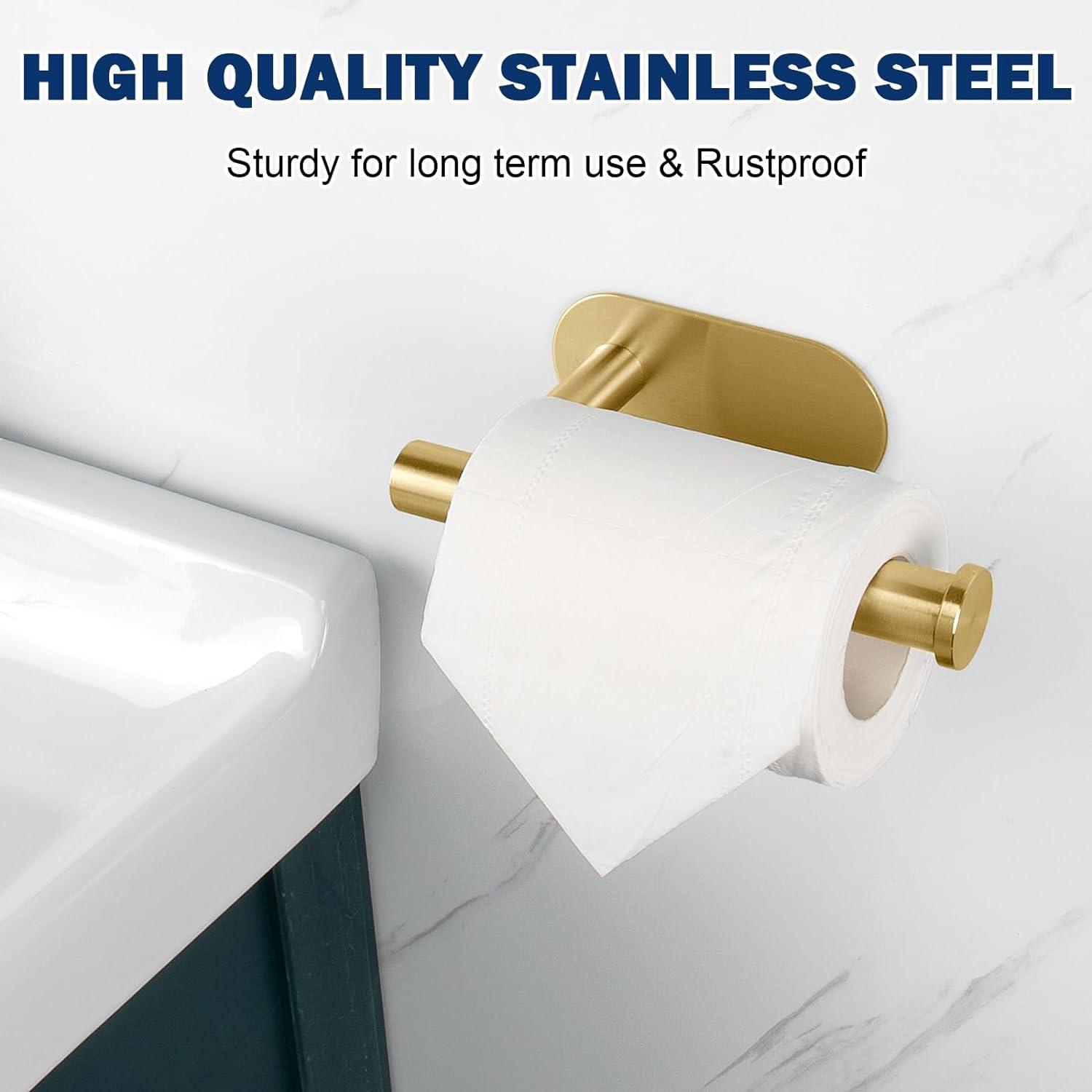 Brushed Gold Stainless Steel Adhesive Toilet Paper Holder