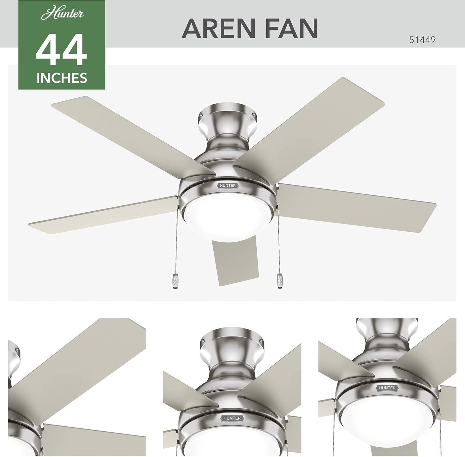 44" Aren 5 - Blade Flush Mount Ceiling Fan with Pull Chain and Light Kit Included