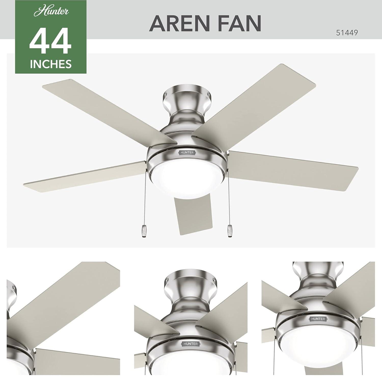 44" Aren 5 - Blade Flush Mount Ceiling Fan with Pull Chain and Light Kit Included