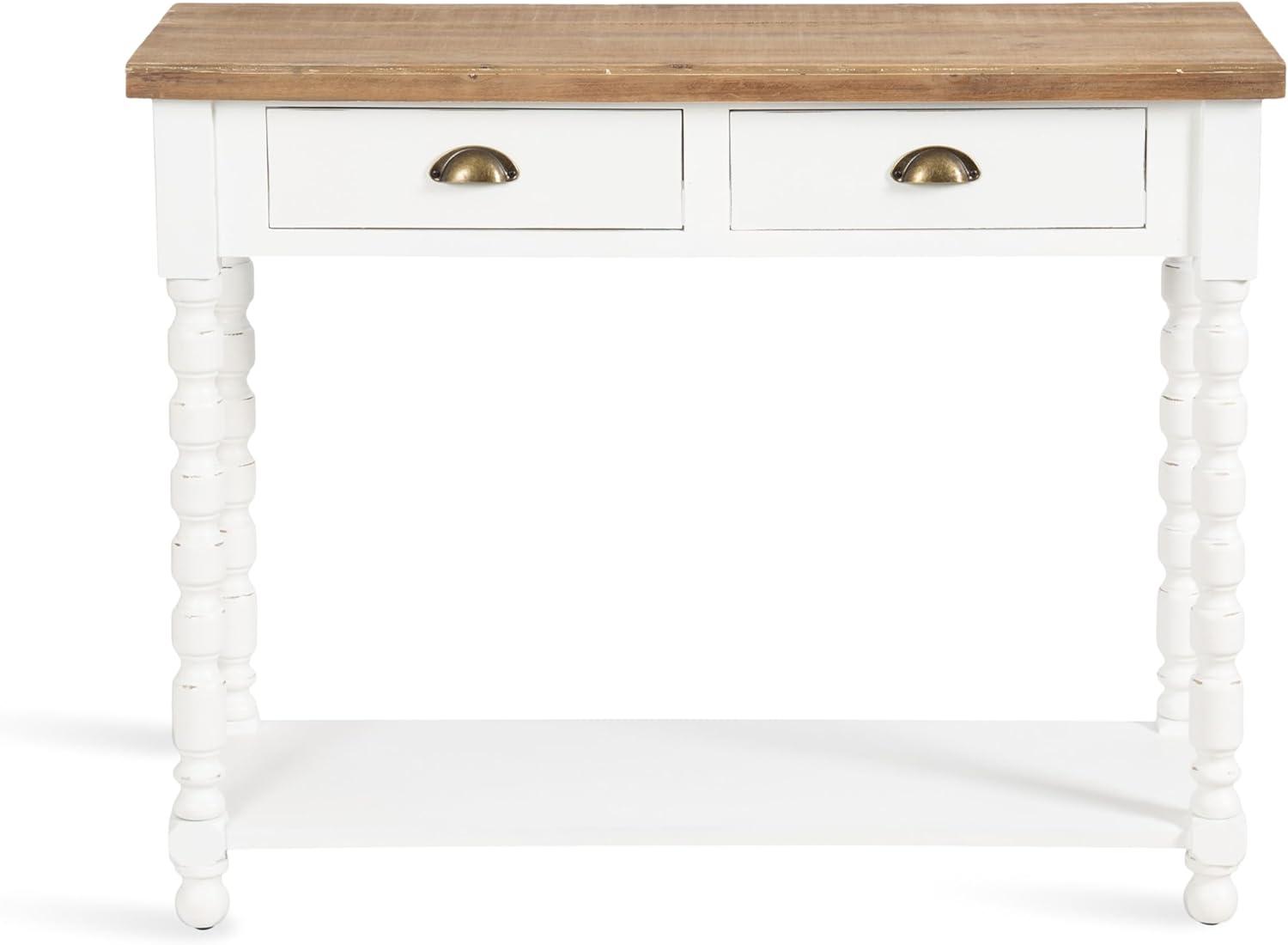Kate and Laurel Rutledge Coastal Wooden Console Table with Shelf, 40 x 14 x 33, Hazelnut and White, Traditional Wood Entryway Table with Drawers and Decorative Turned Legs for Entry Storage Options