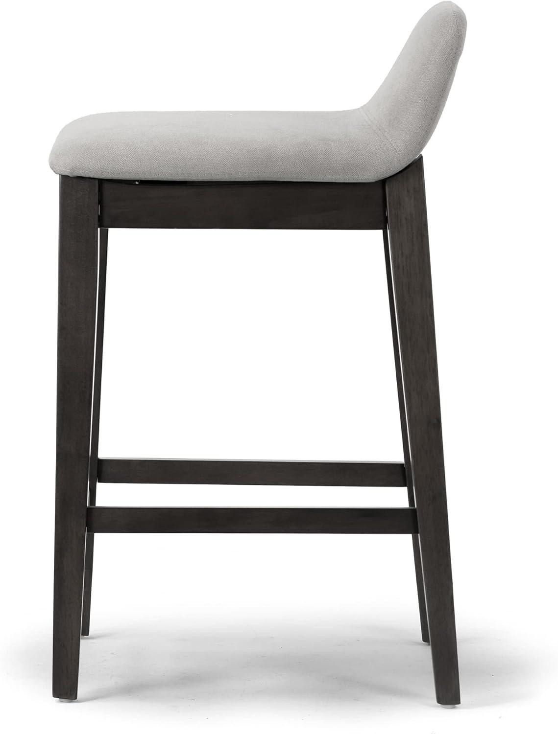 Set of 2 Gray Fabric and Black Rubberwood Counter Stools