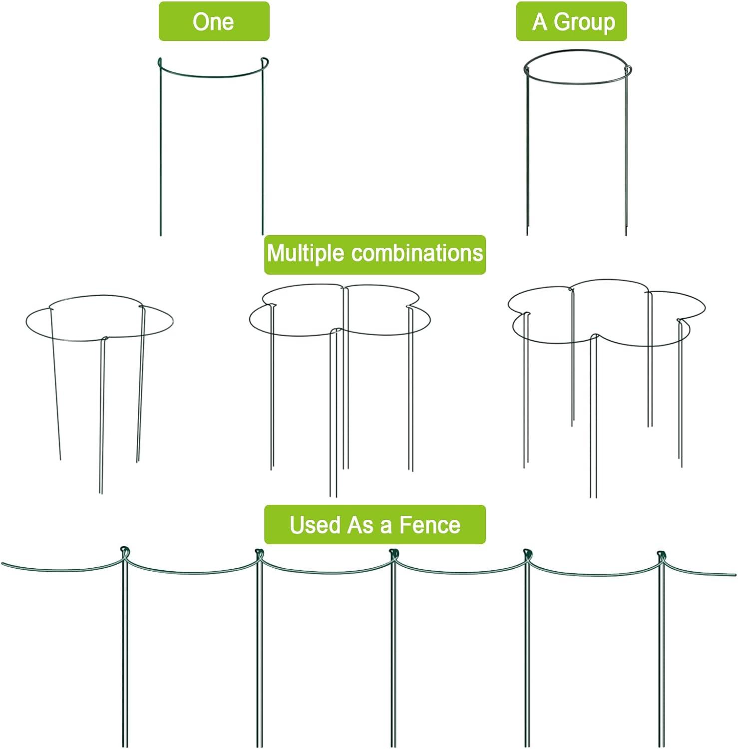 HiGift 6 Pack 24 Inch Plant Stakes, 10" Wide x 24" High Half Round Metal Peony Cages and Support, Green Garden Plant Stake Plant Support Ring Border for Peony Tomato,Hydrangea,Flower Indoor Outdoor