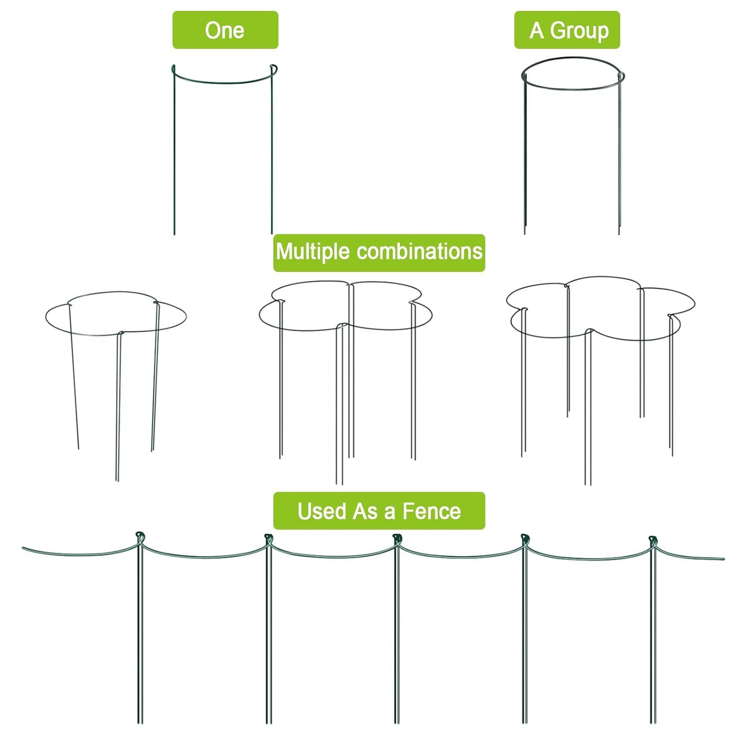 HiGift 6 Pack 24 Inch Plant Stakes, 10" Wide x 24" High Half Round Metal Peony Cages and Support, Green Garden Plant Stake Plant Support Ring Border for Peony Tomato,Hydrangea,Flower Indoor Outdoor