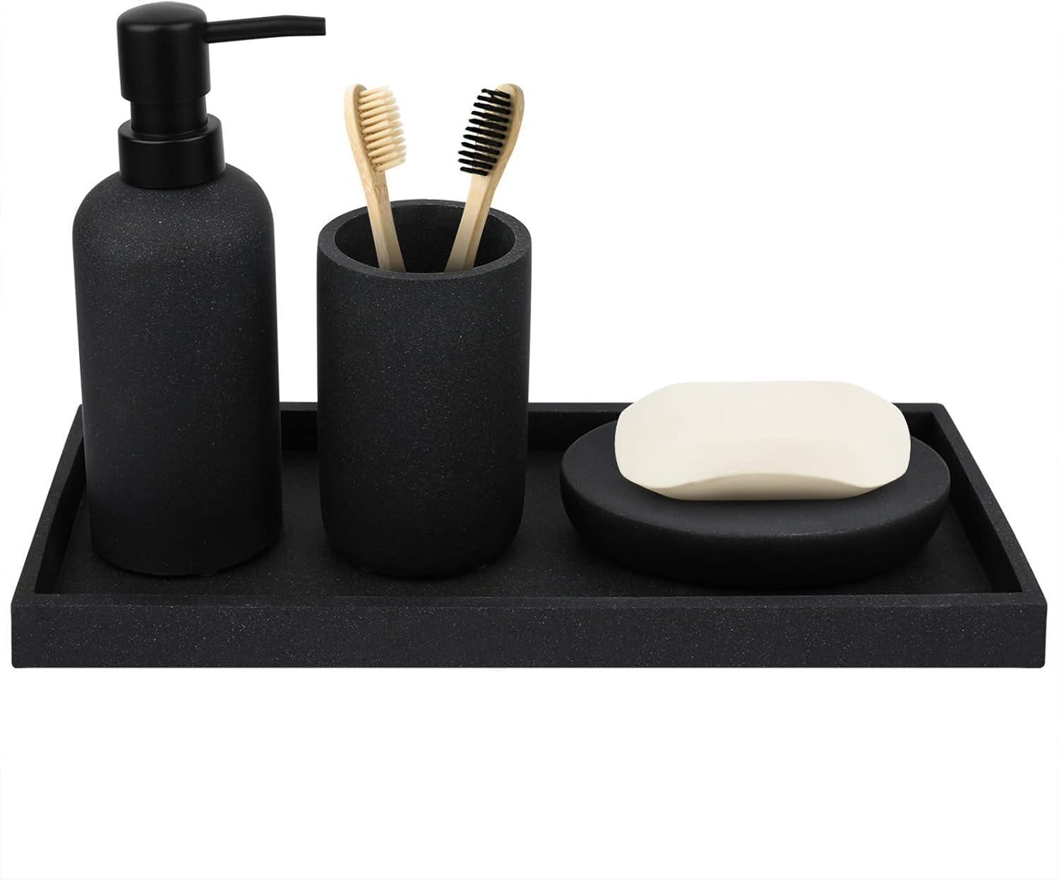 Matte Black Textured Ceramic 4-Piece Bathroom Accessory Set