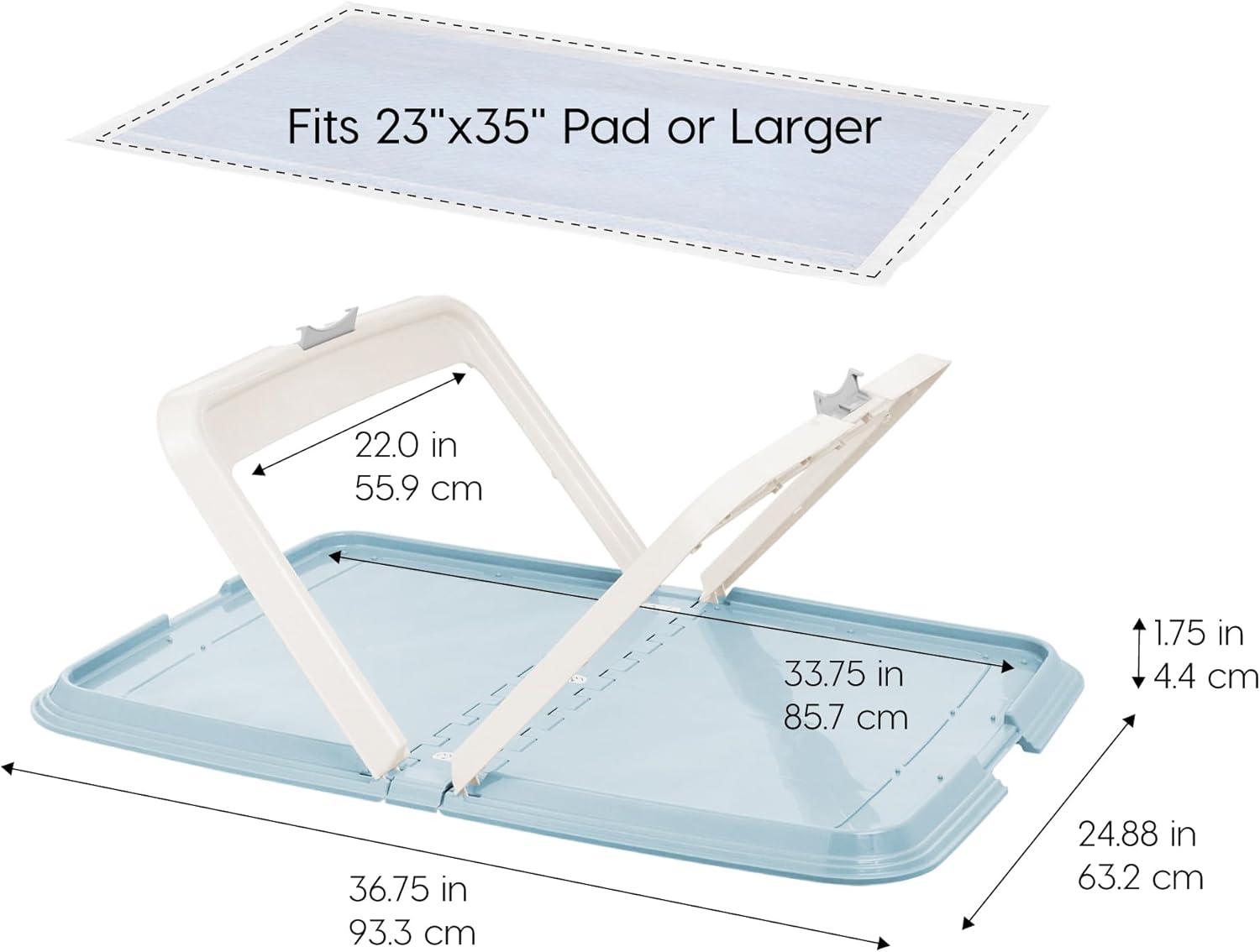 IRIS USA Pee Pad Holder - For Large Sized Dog and Puppy Pee Pads, Secured Latches, Non-Skid Feet, High Polish Finish for Easy Cleaning, Leak Protection, Fits 23"x35" Pad or Larger, Square, Blue