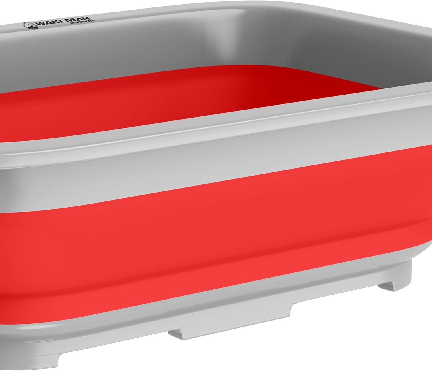 Collapsible Multiuse Wash Bin - Portable Wash Basin/Dish Tub/Ice Bucket with 10 L Capacity for Camping, Tailgating, More by Wakeman Outdoors (Red)