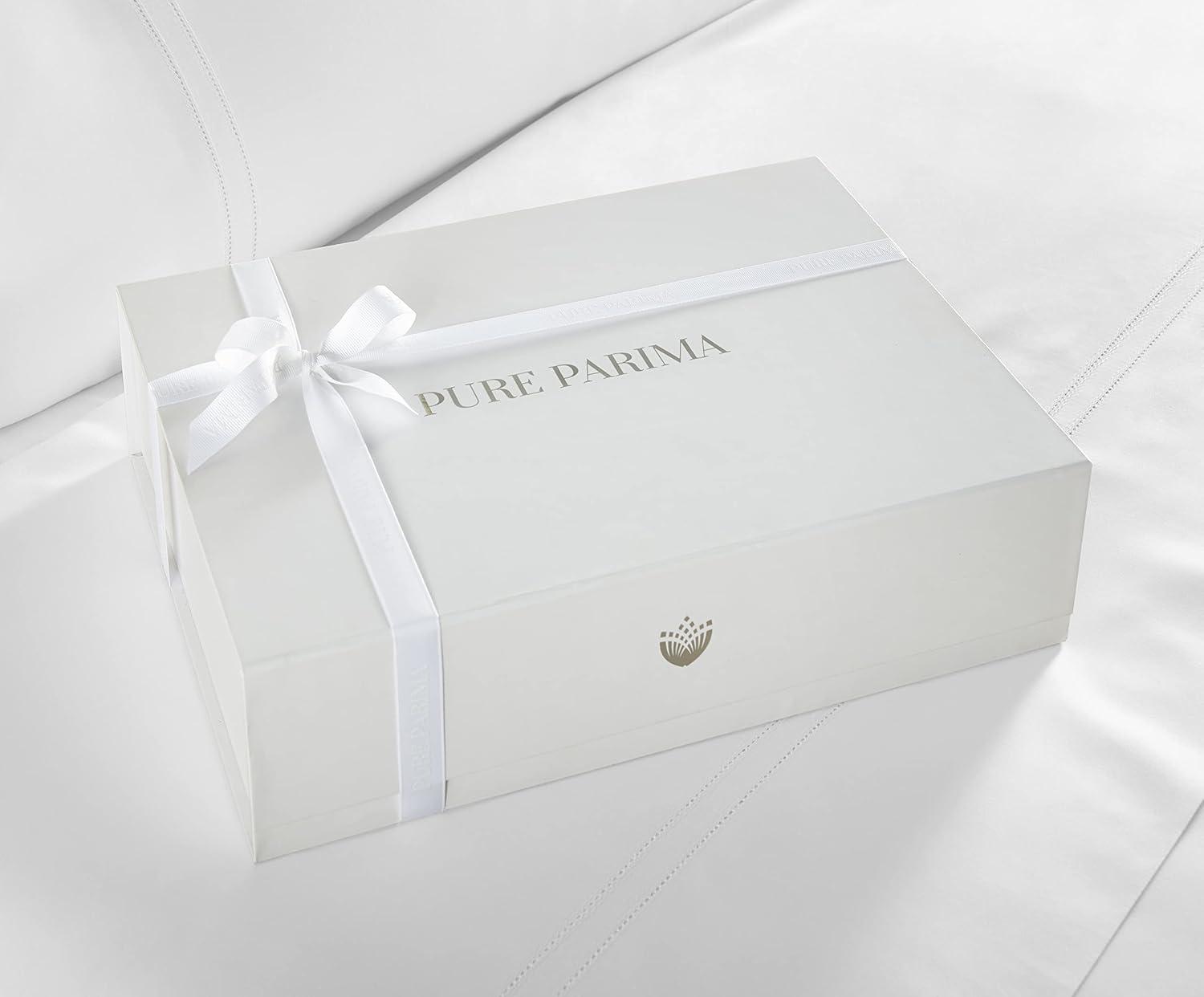 Pure Parima Yalda Duvet Cover Set, Luxurious High End Comforter, 100% Certified Egyptian Cotton, Extra-Long Staple, Sateen Weave, Double Hem-Stitch, 1 Duvet Cover, 2 Shams (White, Twin/Twin XL)