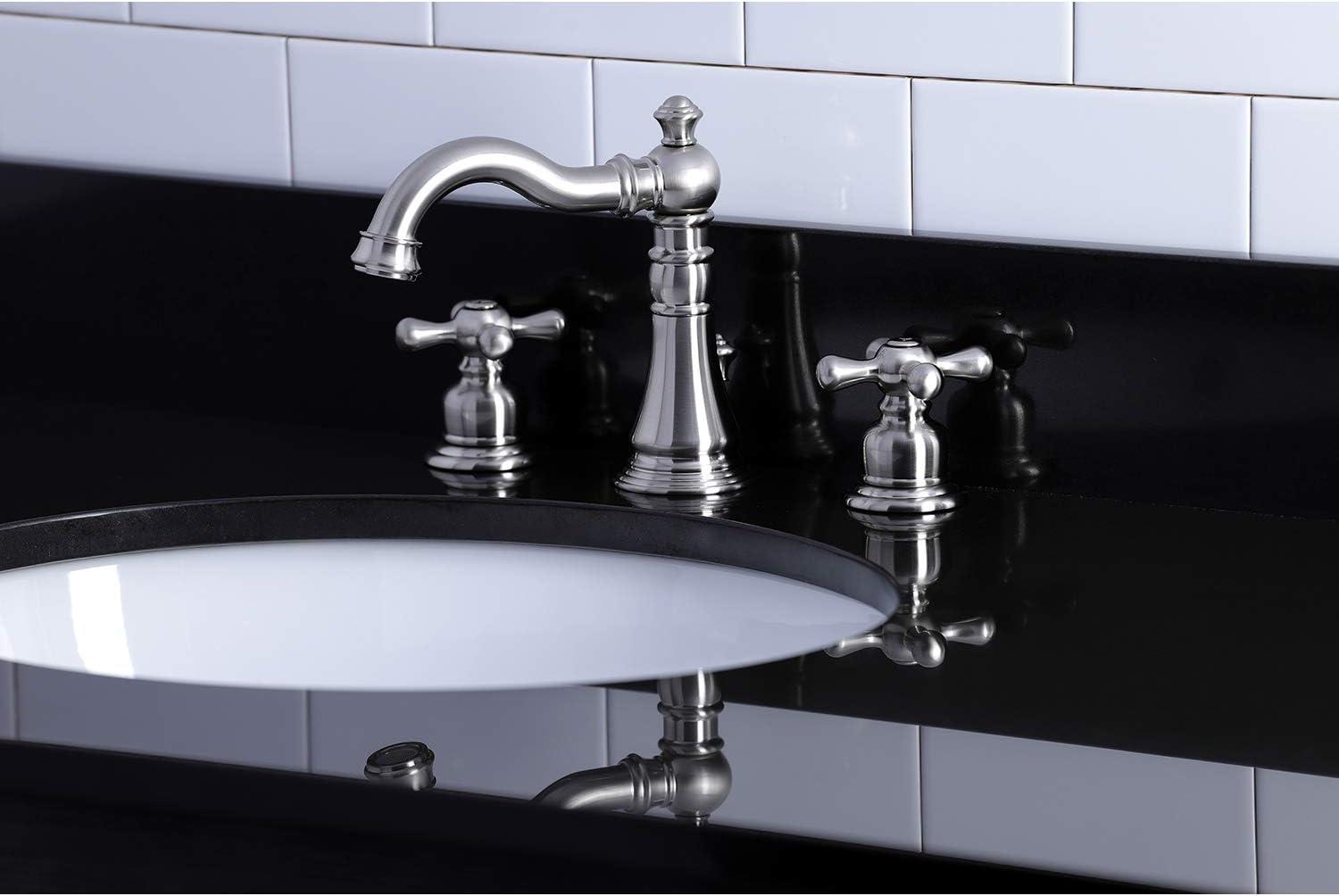 Kingston Brass American Classic Two-Handle 3-Hole Deck Mount Widespread Bathroom Faucet with Pop-Up Drain
