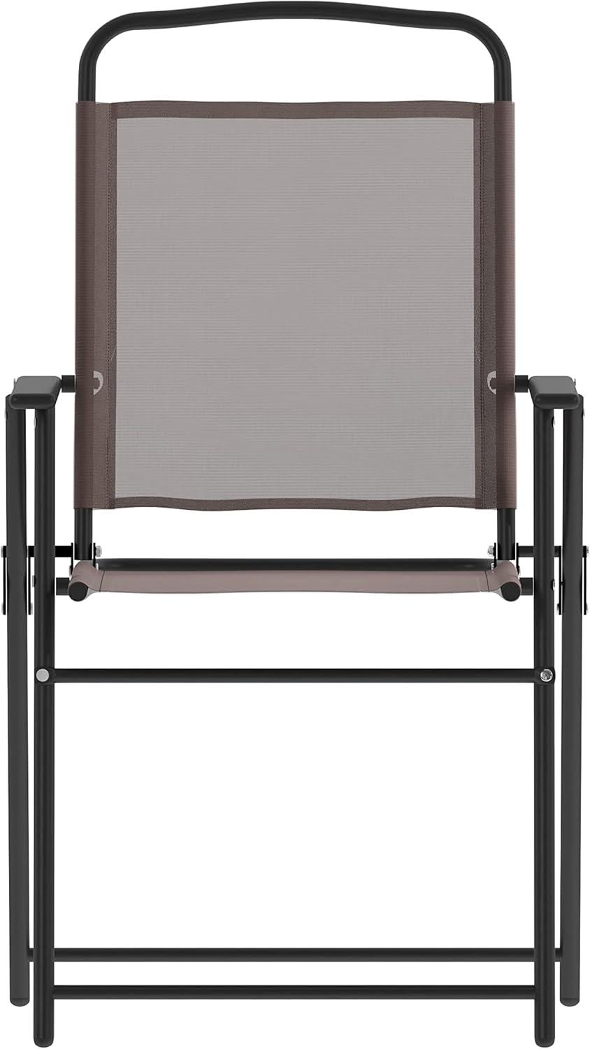 Flash Furniture Set of 2 Mystic Folding Patio Sling Chairs, Outdoor Textilene Lawn Chairs with Armrests in Brown