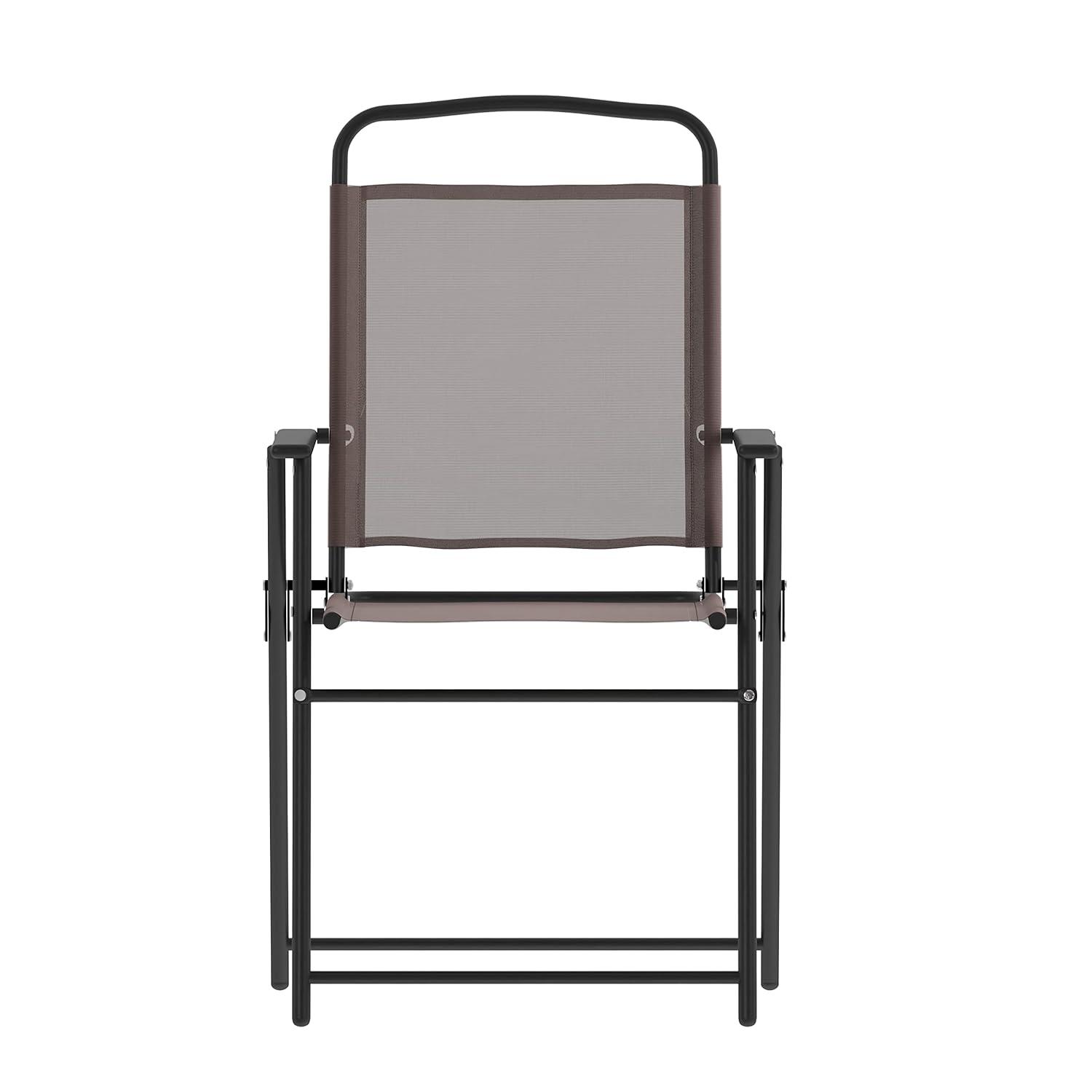 Flash Furniture Set of 2 Mystic Folding Patio Sling Chairs, Outdoor Textilene Lawn Chairs with Armrests in Brown