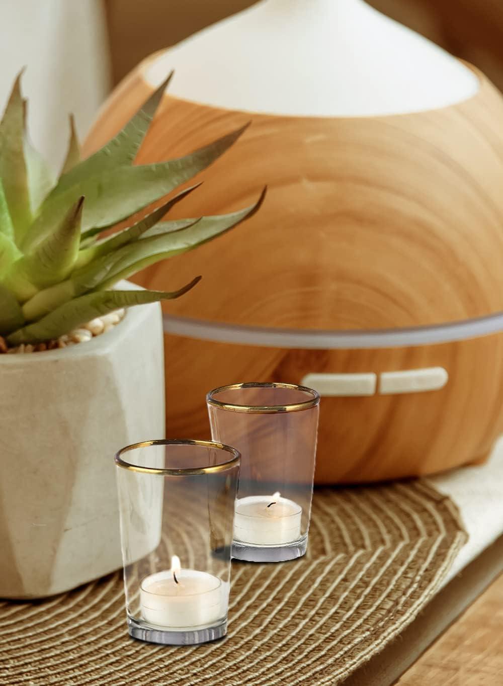 Serene Spaces Living Set of 6 Gold Rimmed Glass Votive Holders, Ideal for use at Home, Wedding, Aromatherapy, Spa, Reiki, Measures 3.5" Tall & 2.5" Diameter