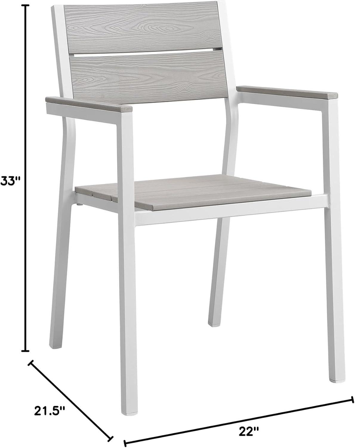 Maine Aluminum Outdoor Patio Two Arm Chairs in White Light Gray by Modway