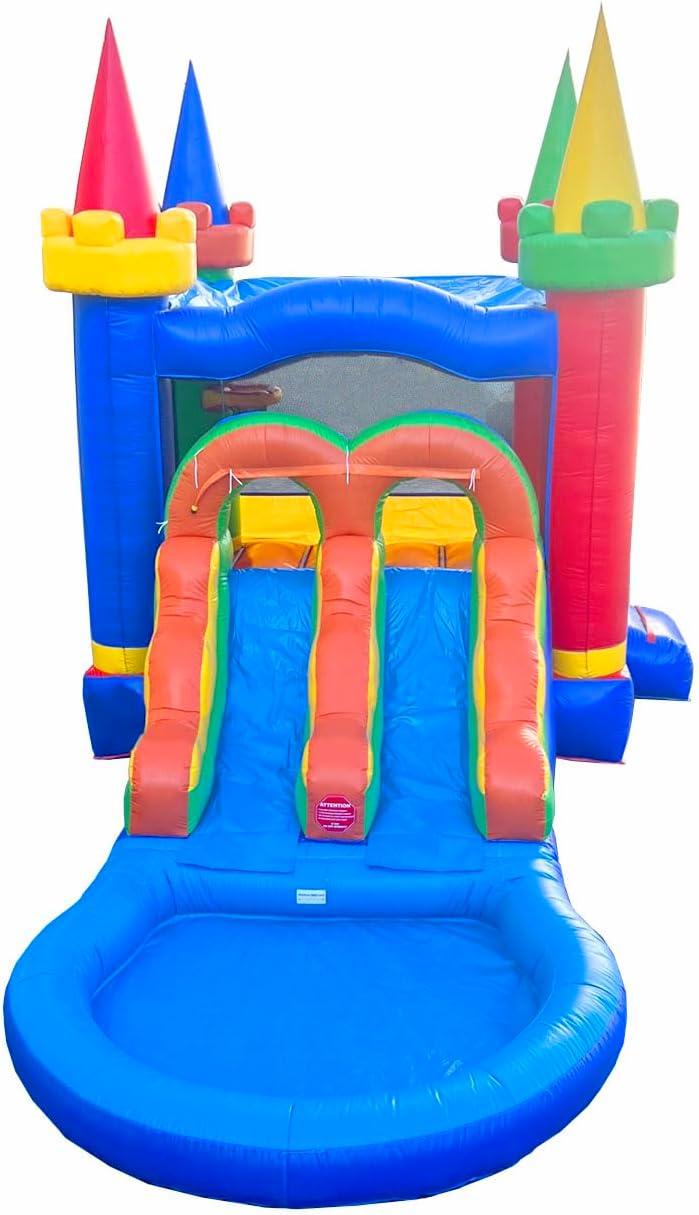 Pogo Bounce House Crossover Bounce House with Water Slide, Modular Rainbow Dual Slide with Splash Pool